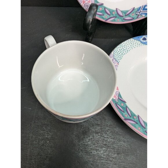 Studio Nova Medley Y0284 Flat Coffee Cup 8 Oz and Saucer Set with Extra Saucer - Picture 6 of 8